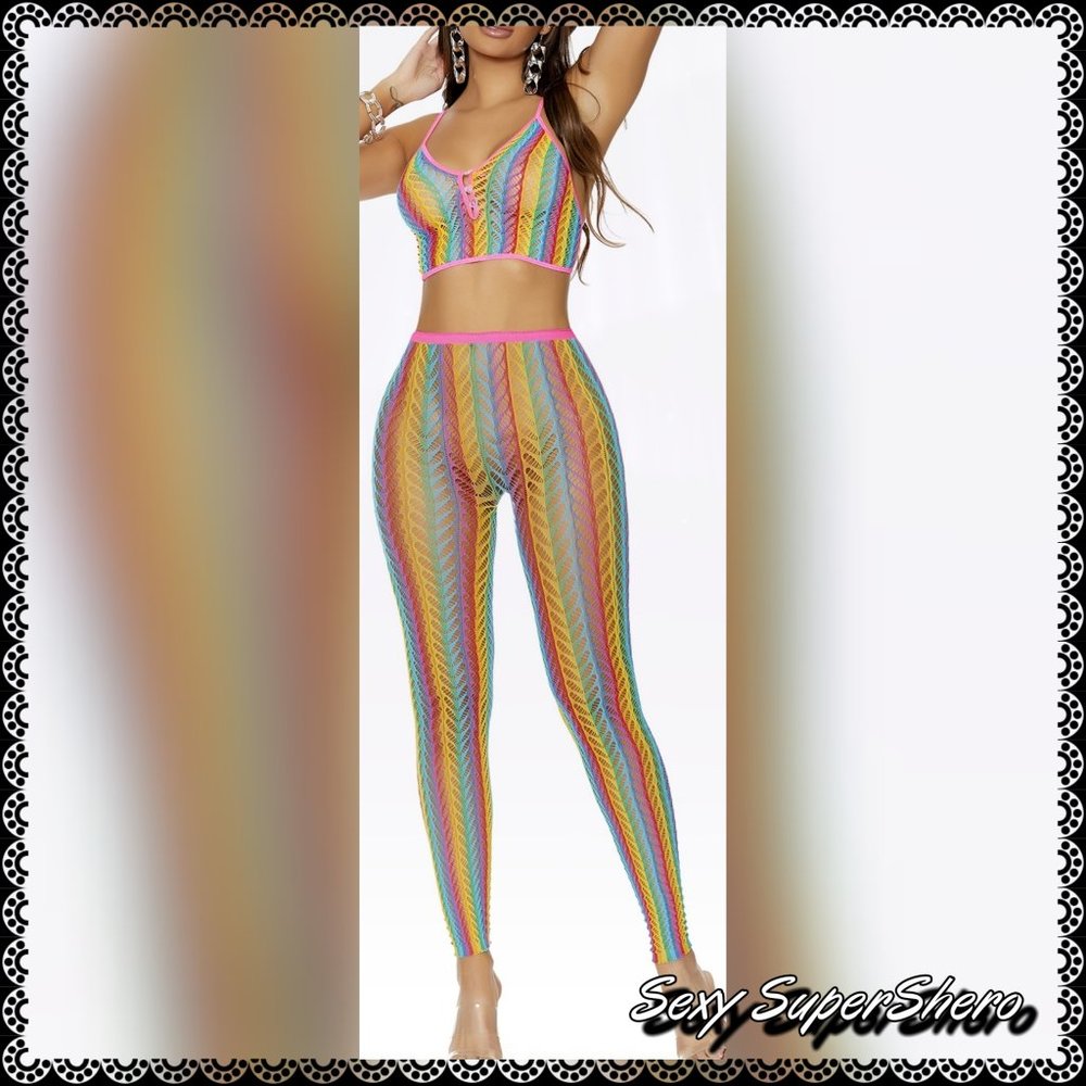 🆕🏳‍🌈 "Rainbotic" Sexy Lingerie Cami and Legging pride set